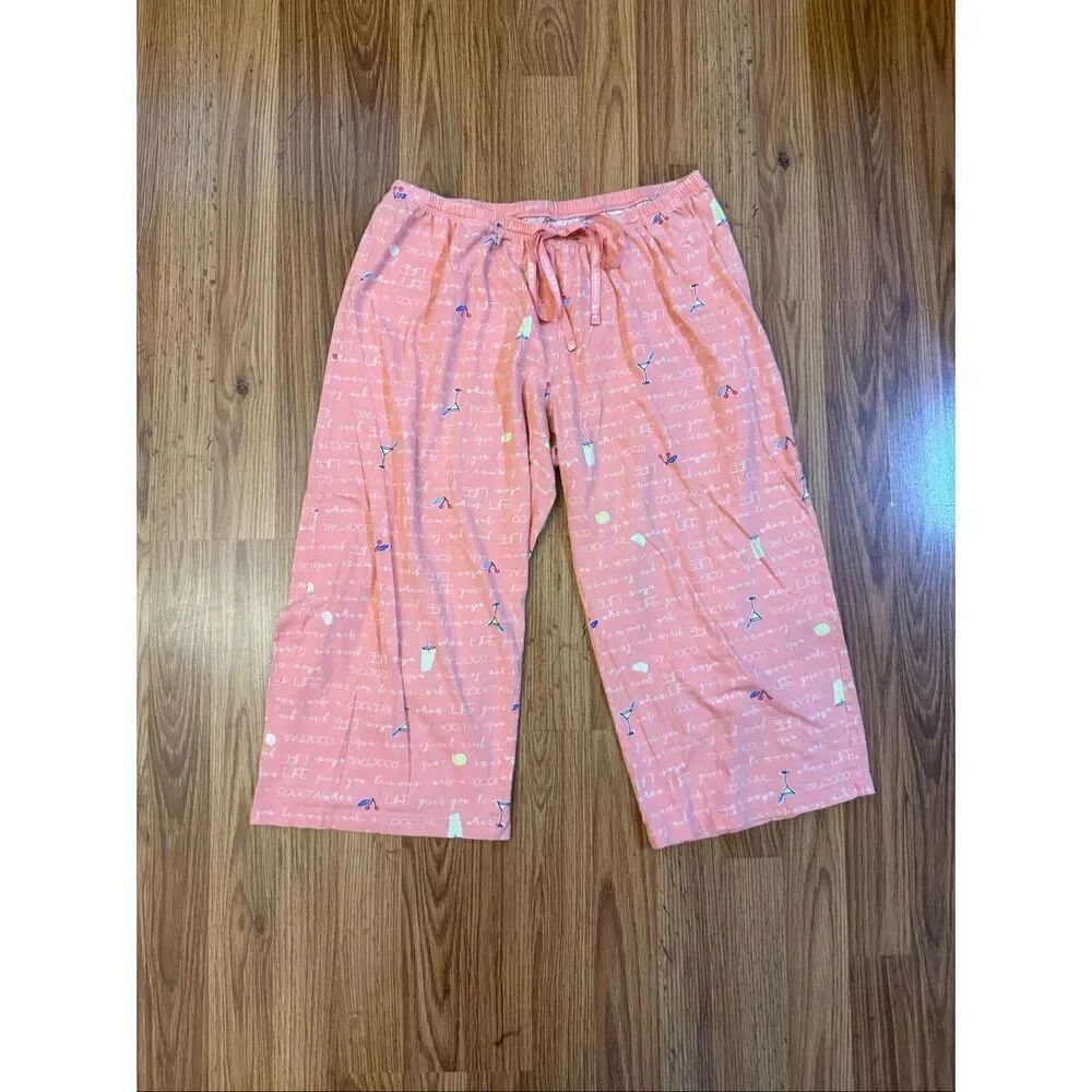 Hue Women's Sleepwell Printed Cocktail Knit Capri Pajama Pants Coral Size Medium